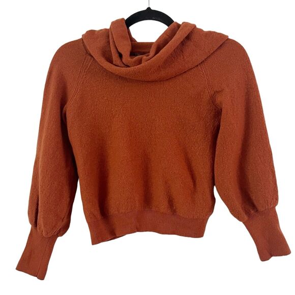 Anthropologie Jolene Burnt Orange Merino Wool Cowl Neck Cropped Sweater Sz Small - Picture 3 of 9